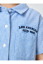 Boys Blue Striped Cotton Shirt with Short Sleeves - 3