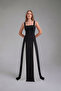 Women's Square Collar Chiffon Fabric Large Size Interspersed Long Evening Dress 8530 Black-White - 2