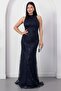 Halter neck beaded tulle dress 41091 - 2
