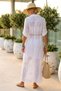 Italian White Shirt Collar 3/4 Sleeve Lined Skirt Ruffle Belted Embroidered Silk Woven Dress 137 58 - 6