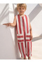 Boy's Jumpsuit 100% Cotton Red and White Striped Sleeveless Summer Wear - 2