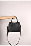 Women's Long Strap Shoulder and Hand Bag Black Leather Patterned - 3