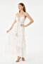 White Lace, Elastic Back, Pompom Collar, Lined, Strappy Long Dress, Size 36 - 42 - 2