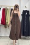 Square Neck Zipper Front Long Dress with Straps - 3