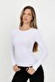 Women's White Long Sleeve Ribbed Crew Neck Basic T-Shirt - H6161 - 2