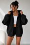Women's Cardigan Hooded Balloon Sleeve Zippered Hooded Jacket 3 Yarn Long Sleeve Hooded Cardigan Full Zipper with Pockets 100% Cotton Winter Cardigan