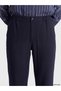 Navy Blue Pleated Women's Fabric Trousers with Elastic Waist - 3
