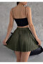 Women's Pleated Elastic Waist Shiny Lacquer Fabric Mini Skirt, Doesn'T Show under Clothes, 45 cm - 3