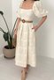 Women's Stone Midi Embroidered Square Collar Balloon Sleeve Pocketed Cotton A-Line Dress - 4