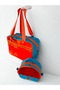 Blue Faux Leather & Orange Transparent Pvc Beach Bag - with Sand and Wet Item Pocket - 4