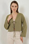 Women's Front-Tie Linen Green Çağla Kimono - 5
