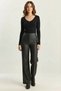 Women's High Waist Faux Leather Palazzo Black Trousers - 7