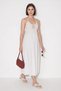 Women's Raw Linen Textured Knit Detailed Backless Long White Dress - 3
