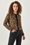 Women's Leopard Patterned Black Camel Cardigan - 5