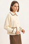 Women's Polo Collar Pocket Detailed Shepherd Stitched Knitwear Cream Cardigan - 4