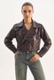 Women's Oversized Crop Jacket with Wide Pocket Detail and Belt in Bitter Brown - 5