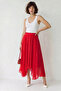 Women's Elastic Waist, Crush Effect, Lined, Flounce Long Red Skirt - 2
