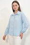 Women's Oversize Patterned Blue Shirt - 3