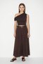 Women's High Waist Belted Pleated Detailed Wide Leg Bitter Brown Skirt Trousers