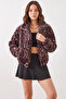 Women's Leopard Patterned Plum Coat - 6