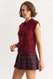 Women's Front Tie Pocket Detailed Knitwear Burgundy Vest - 4