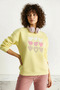 Women's Crew Neck Heart Embroidered Three-Thread Lemon Yellow Sweatshirt - 5