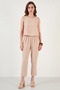 Women's Thick Strap Blouse with Elastic Waist Modal Beige Set - 7