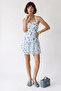 Women's Floral Patterned Halter Neck Guipure Detailed Lined Chiffon Dress De Blue - 4
