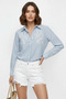 Women's Laser Embroidered Openwork Striped Seersucker Blue Shirt - 5