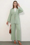 Women's V-Neck High Waist Belted Green Suit - 4
