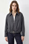 Women's Oversize Belt Detailed Zippered Lined Bomber Anthracite Jacket