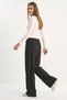 Women's Elastic Waist Ribbed Palazzo Black Trousers with Pocket Detail - 6