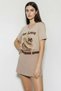 Women's V-Neck for Love Embroidery and Beading Oversized T-Shirt Beige - 2