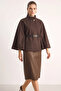 Women's Gold Button Detailed Belted Poncho Brown - 3