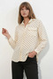 Women's Oversize Single Pocket Polka Dot Cream Shirt - 4