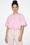 Women's Crew Neck Poplin Balloon Pink Blouse