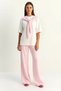 Women's Shawl Detailed Elastic Waist Loose Trousers Bottom Top Modal Pink White Set
