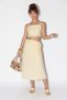 Women's Linen Lace Detailed Strappy Crop Blouse Tie-Up Pareo Yellow Skirt Set - 4