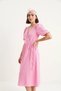 Women's Double-Breasted Balloon Sleeve Long Muslin Candy Pink Dress - 8