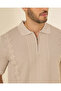 Men Beige Textured Half Zip Polo Shirt - 4