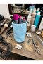 Blue Color Linen Fabric Cylinder Shaped Multi-Purpose Makeup / Beach / Travel Bag 18*30*10 cm - 2