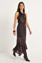 Women's Asymmetrical Cut Lined Lycra Lace Brown Skirt - 3