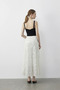 Women's Elastic Waist Self-Patterned Lined Midi Ecru Skirt - 5