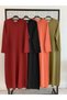 Trendy Stripe Detailed Raglan Sleeve Full Fit Cold Yarn Full Length Knitwear Dress-130 cm - 3