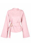 Women's Half Turtleneck Draped Belt Buckle Spanish Sleeve Blouse 224