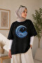 Premium Moon Astronaut Printed Oversize Unisex T-Shirt Black Space Night Themed T-Shirt