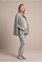 Women's Green Lace Long Sleeve Maternity Pajama Set with Dressing Gown - 3