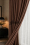 Brown Linen Background Curtain, Flat Stitching, No Pleats, Extrafoam, Ready to Use, Single Panel with Cornice. - 2