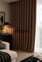 Brown Linen Background Curtain, Flat Stitching, No Pleats, Extrafoam, Ready to Use, Single Panel with Cornice. - 3