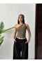 Women's Olive Green Shoulder Twist Crop Blouse - 6